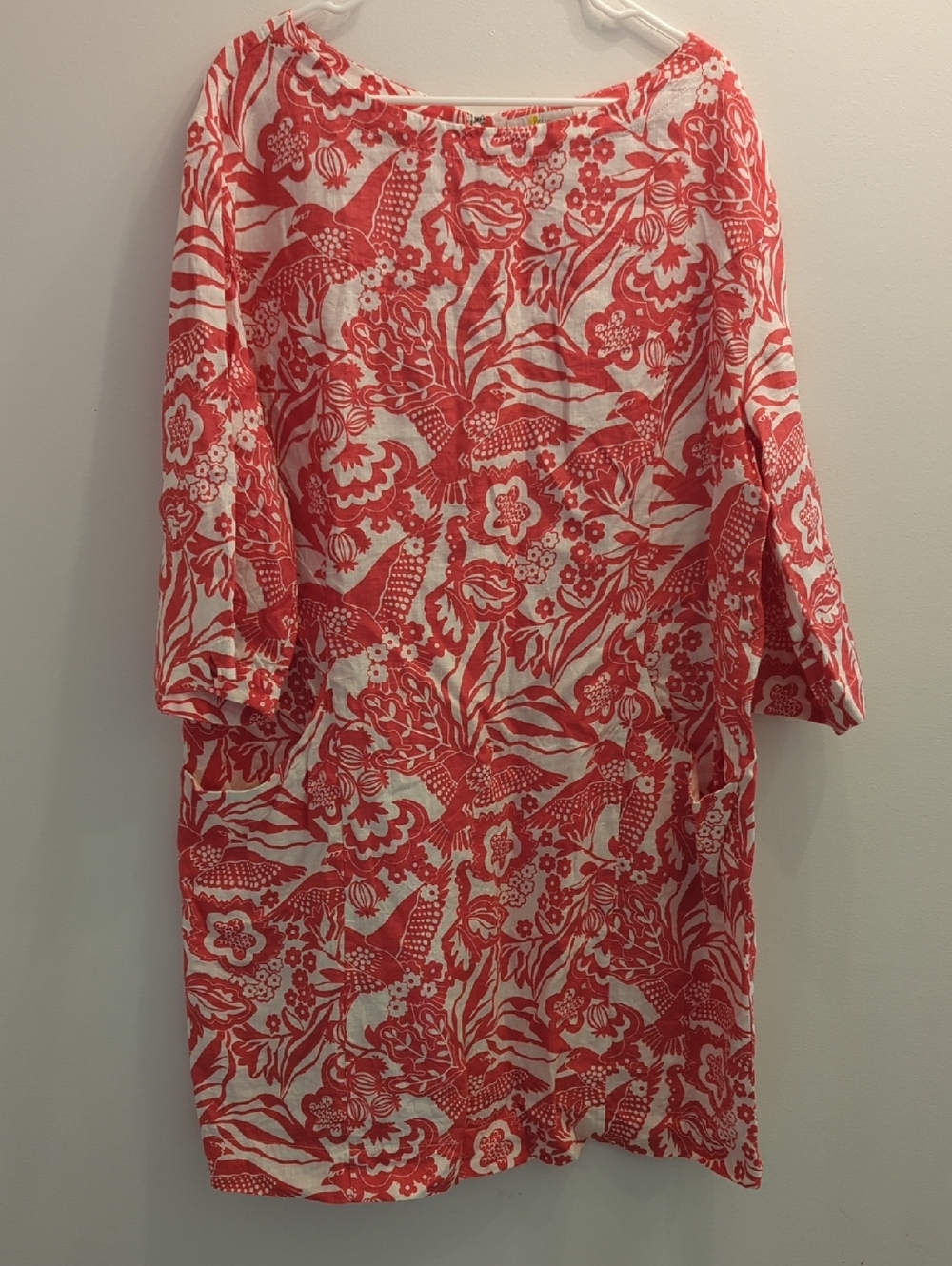 Boden Coral and White Print Linen Dress (Women's US 20/22R)